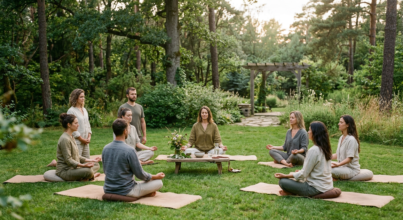 Grupo meditando al aire libre